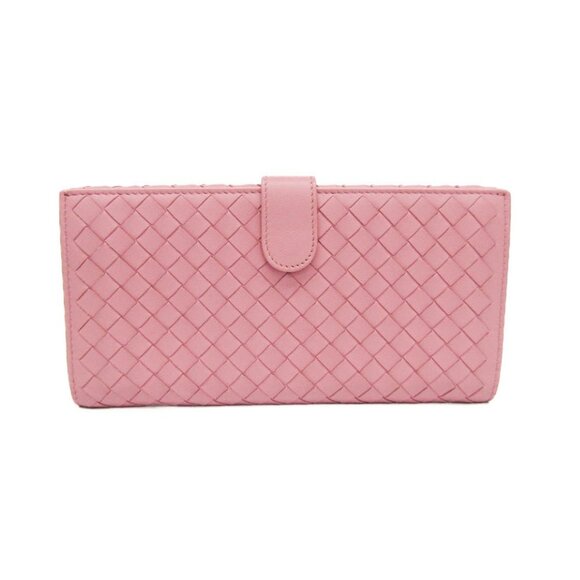 Bottega Veneta Intrecciato 134075 Women'sLambskin Long Wallet (bi-fold) Pink